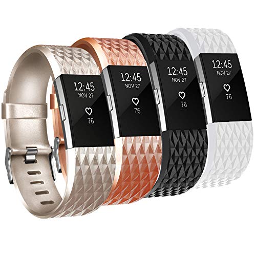Book Cover Tobfit Fitbit Charge 2 Replacement Bands (4 Pack), Soft Material Special Edition Accessories Wristbands for Fitbit Charge 2 HR, Rose Gold, Black, Gold, White, Large