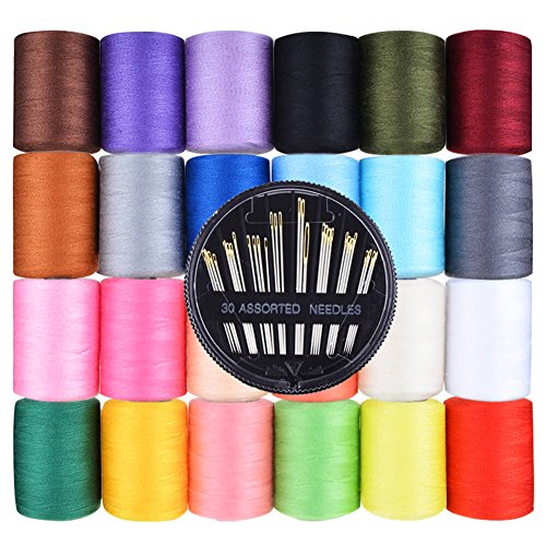 Paxcoo Polyester Sewing Thread 24 Pcs 1000 Yards Each Spools with 30 Pcs Sewing Needles (Pattern 1)