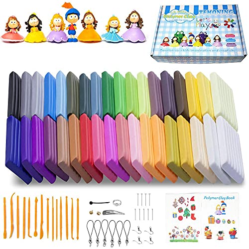 Polymer Clay, 36 Colors Oven Bake Clay with Models Creations Book, Modelling Clay Soft and Nontoxic DIY Plastic Tools and Accessories (36)