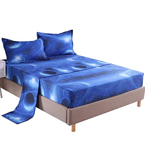 Book Cover YOUSA 3D Galaxy Starrying Night Bedding Set Microfiber Bed Sheets (Full,02)