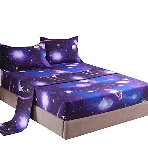 Book Cover YOUSA Moon and Stars Print Bed Sheet Set 3D Blue Galaxy Bedding Collections (Twin,01)