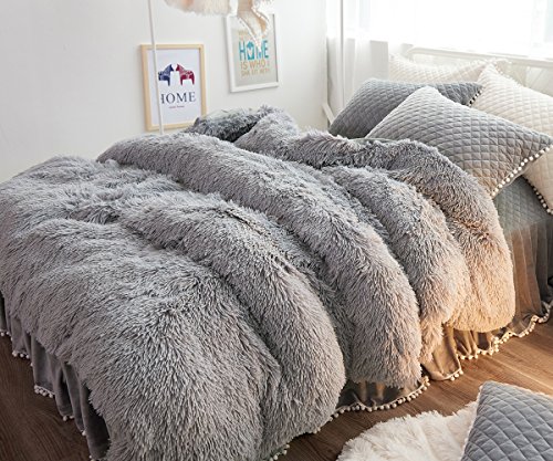 Ceruleanhome 1pc 100% Velvet Flannel Duvet Cover, No Inside Filler (Queen 1pc Duvet Cover, Grey)