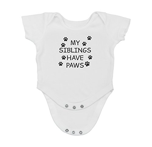 Book Cover Funnwear My Sibling have Paws, funny cute, one-piece infant baby bodysuit (Newborn, White)