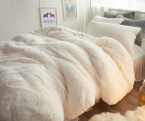 Ceruleanhome 1pc 100% Velvet Flannel Duvet Cover, Solid Color, No Inside Filler, Zipper Close (Queen 1pc Duvet Cover, White)