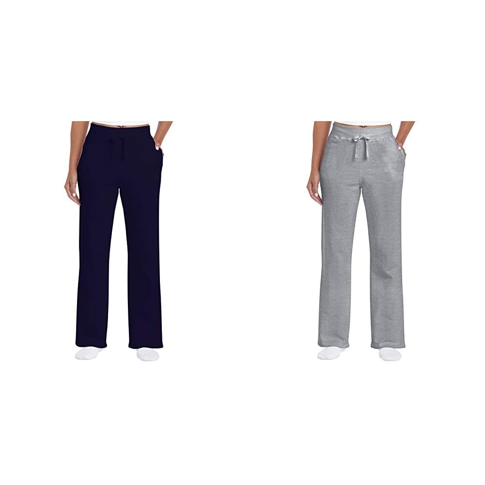 Gildan Women's Open Bottom Sweatpants Large Navy + Sport Grey