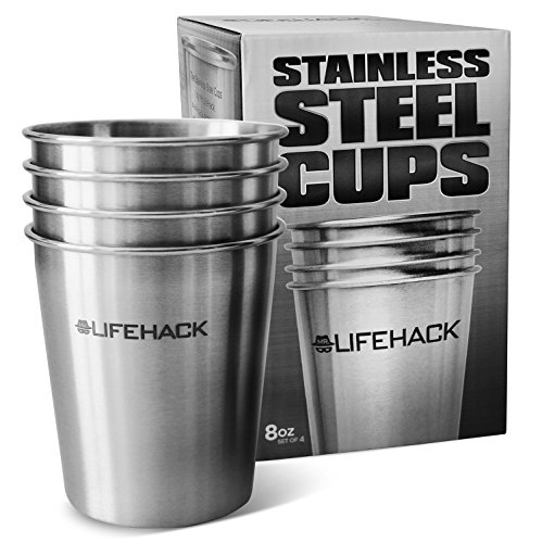 MrLifeHack Stainless Steel Cups (4 pack) Healthiest & Safest Drinking Glasses - Great for Kids, Toddlers, Sippy & Outdoors -Premium Unbreakable Metal Tumblers - Available in 3 Sizes (8 oz)