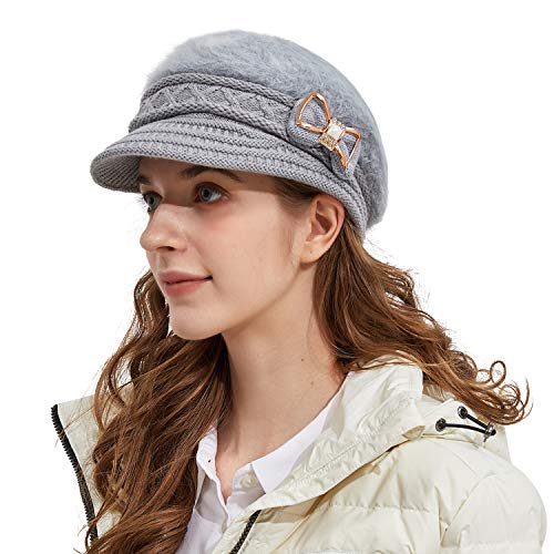 Surblue Lady Knit Newsboy Cap Beret Hats s Crystal Bow Angora Plush Winter Beanie Crochet