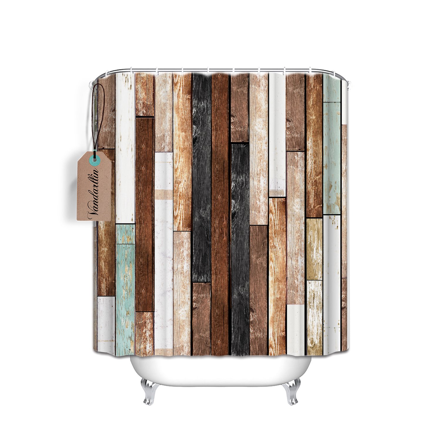 Vandarllin Rustic Old Barn Wood Waterproof Shower Curtain with Hooks 36 x 72 Inch Long,Bathroom Decorations,Brown
