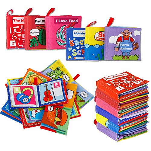 EPHIIONIY Acekid Baby Cloth Book Soft First Book for Toddler Early Education Toy- Non-ToxicSqueak Rattle CrinkleColorfulPack of 6