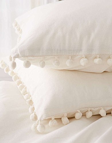 Pom Fringe Sham Set Cotton Pillow Covers,18.9in x29.2in,Set of 2