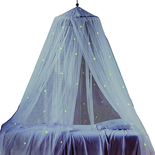 Bed Canopy with Fluorescent Stars Glow in Dark for Baby, Kids, Girls Or Adults, Anti Mosquito As Mosquito Net Use to Cover The Baby Crib, Kid Bed, Girls Bed Or Full Size Bed, Fire Retardant Fabric