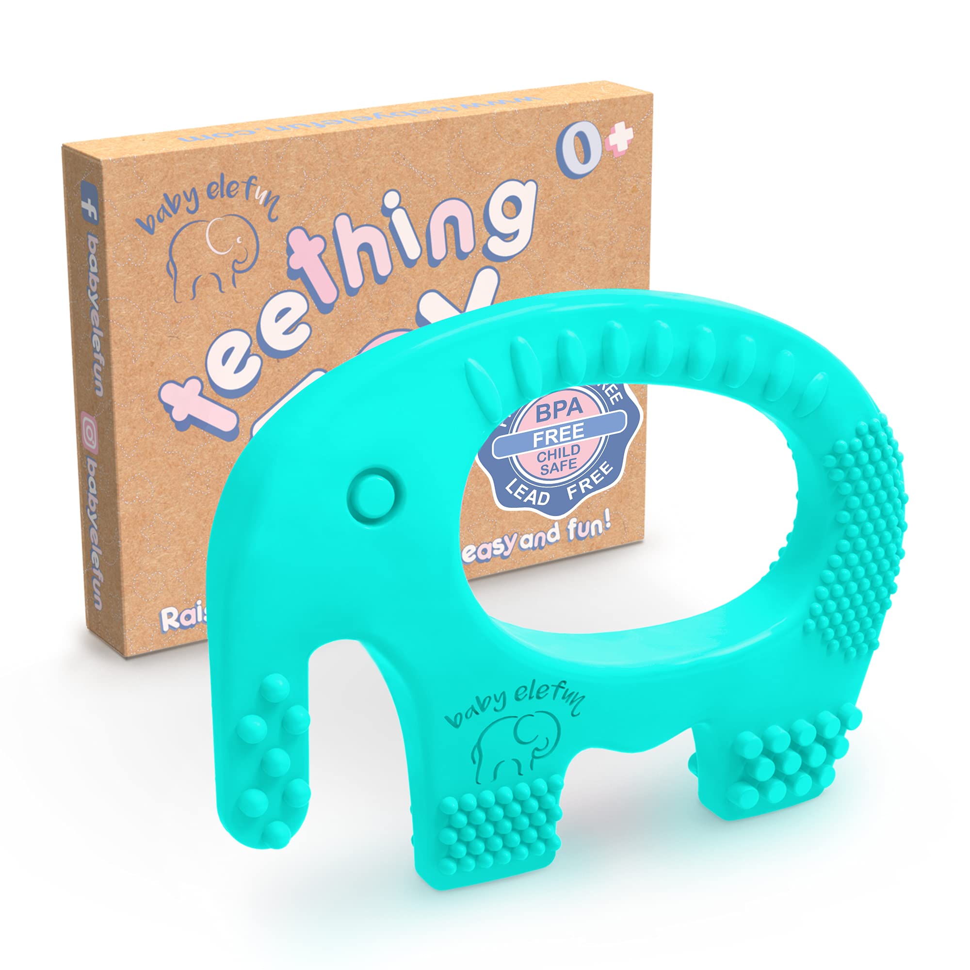 Book Cover BABY ELEFUN Teething Toy Ring, Effective & Easy to Hold BPA Free Silicone Elephant Teethers with Gift Package, Teether Rings Toys Best for Babies 0-6, 6-12 Months, Infant Boys & Girls, Baby Shower Turquoise
