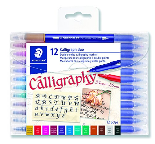 Book Cover STAEDTLER double ended calligraphy markers, calligraph duo, for narrow and broad lettering designs, pigmented ink, 12 assorted colors, 3002TB12LU
