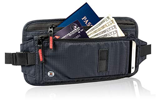 SmartricksFactory RFID Travel Money Belt | Hidden Waist Organizer for Women & Men | Slim Holder with 3 RFID Security Levels for Credit Cards & Passport | RFID Blocking & Waterproof