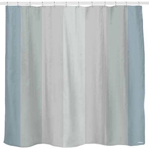 Sunlit Pale Blue Gray Vertical Stripes Water-Repellent Fabric Shower Curtain Set with Reinforced Metal Grommets and Rings Refreshing Striped Design Bathroom Decor