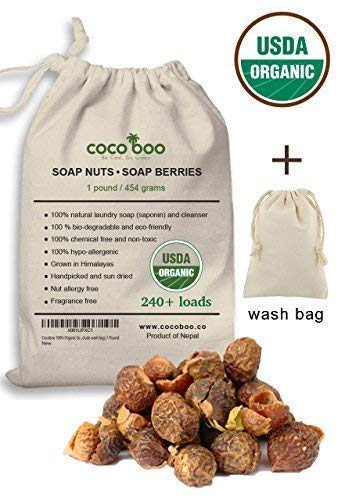 Cocoboo 100% Organic Soap Nuts, USDA Organic Certified, Handpicked & Sun Dried, Laundry Soap Hypoallergenic, Chemical Free, 240+ Loads, Include wash Bag, 1 Pound