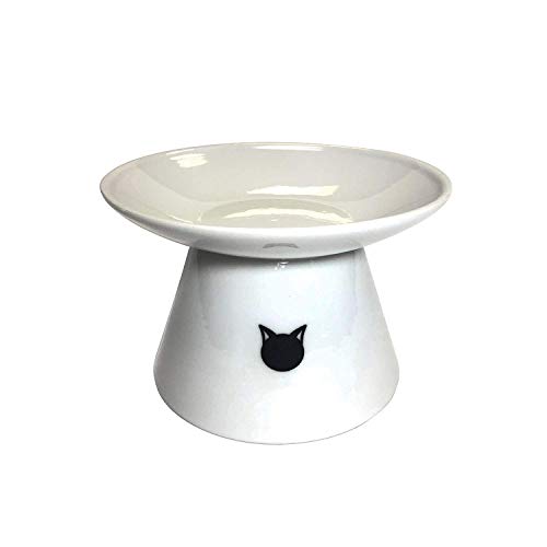 Binkies Pet Supply Elevated Cat Bowl - Raised Porcelain Dish - Perfect for Wet and Dry Cat Food (White)
