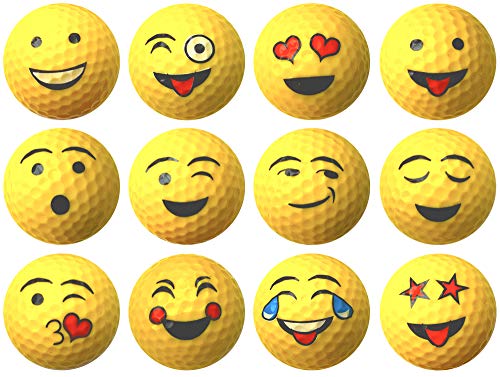 Yellow Emoji High-Visibility Distance Golf Ball Set of 12 for Course Play, Practice, Gifts, and More (One Dozen)