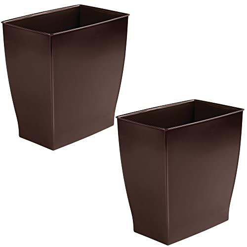 mDesign Plastic Stylish 2 Gallon Wastebasket, Trashcan Container Bin - for Bathroom, Bedroom, Kitchen, Home Office, Laundry Room - Holds Trash, Garbage, Waste - 2 Pack - Dark Brown