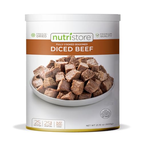 Nutristore Freeze Dried Beef Dices | 20 Large Servings | Premium Quality | USDA Inspected | Amazing Taste | Perfect for Camping | Survival Food