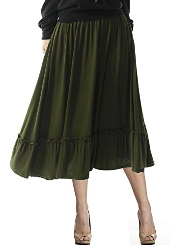 TRENDY UNITED Women's Bohemian Style High Waist Shirring Ruffle Pocket Skirt