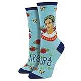 Socksmith Women's Crew Socks Viva La Frida Kahlo, Sky Blue , One Size Fits Most
