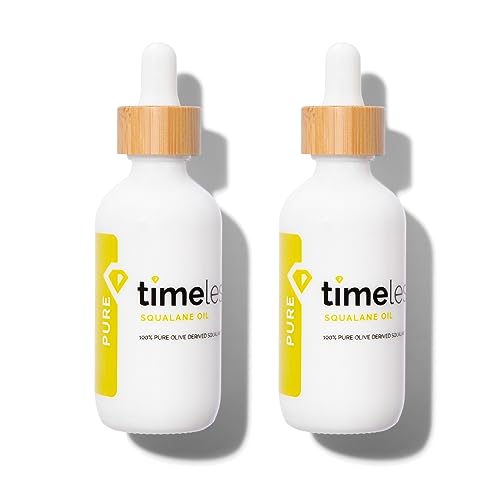 Timeless Skin Care Squalane Oil 100% Pure - 2 oz, 2 Pack - Lightweight, Plant-Based Dry Oil - Improves Skin Elasticity & Radiance - Regulates Oil Production - All Skin Types, Including Acne-Prone Skin