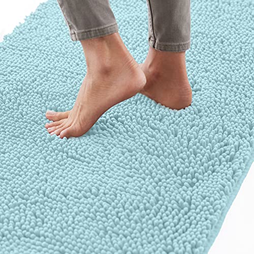 Gorilla Grip Bath Rug, 30x20, Thick Soft Absorbent Chenille Rubber Backing Bathroom Rugs, Microfiber Dries Quickly, Shaggy Machine Washable Mats, Plush Durable Rug, Bathtub and Shower Floor, Spa Blue