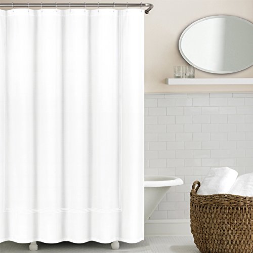 Echelon Home Collection White Echelon Hotel Three Line Shower Curtain,