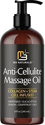 Book Cover M3 Naturals Anti Cellulite Massage Oil Infused with Collagen and Stem Cell - Natural Lotion - Help Firm, Tighten Skin Tone - Treat Unwanted Fat Tissue, Stretch Marks - Cellulite Removal Cream 8 oz