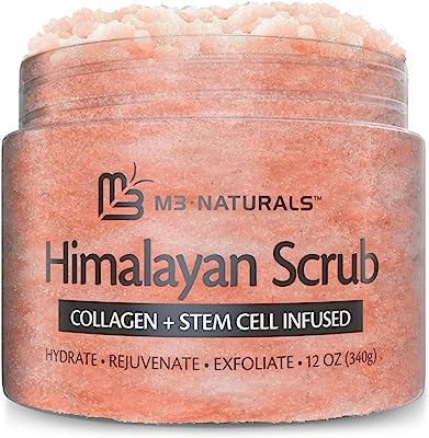 M3 Naturals Himalayan Salt Body Scrub Infused with Collagen and Stem Cell Natural Exfoliating Salt Scrub for Acne Cellulite Deep Cleansing Scars Wrinkles Exfoliate and Moisturize Skin 12 oz (1 Pack)
