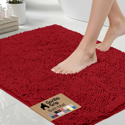 Gorilla Grip Original Luxury Chenille Bathroom Rug Mat, 44x26, Extra Soft and Absorbent Large Shaggy Rugs, Machine Wash Dry, Perfect Plush Carpet Mats for Tub, Shower, and Bath Room, Red