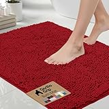 GORILLA GRIP Bath Rug Mat 44x26, Thick Soft Absorbent Chenille, Quick Dry Microfiber Mats, Rubber Backing Washable Shower Floor Rugs, Bathmat Runner, US Designed Bathroom Home Decor Accessories Red
