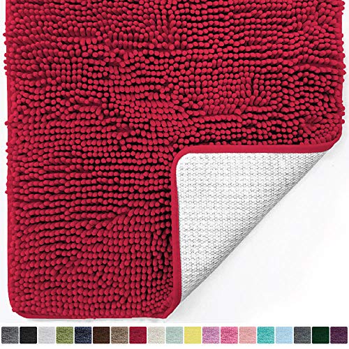Book Cover Gorilla Grip Original Luxury Chenille Bathroom Rug Mat, 30x20, Extra Soft and Absorbent Shaggy Rugs, Machine Wash Dry, Perfect Plush Carpet Mats for Tub, Shower, and Bath Room, Red