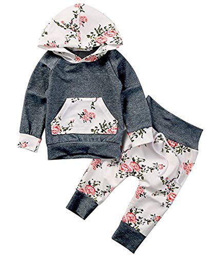 Book Cover Baby Girls Long Sleeve Flowers Hoodie Top and Pants Outfit with Kangaroo Pocket (12-18 Months, A)