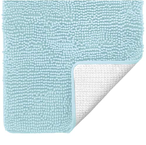 Gorilla Grip Original Luxury Chenille Bathroom Rug Mat, 44x26, Extra Soft and Absorbent Large Shaggy Rugs, Machine Wash Dry, Perfect Plush Carpet Mats for Tub, Shower, and Bath Room, Spa Blue