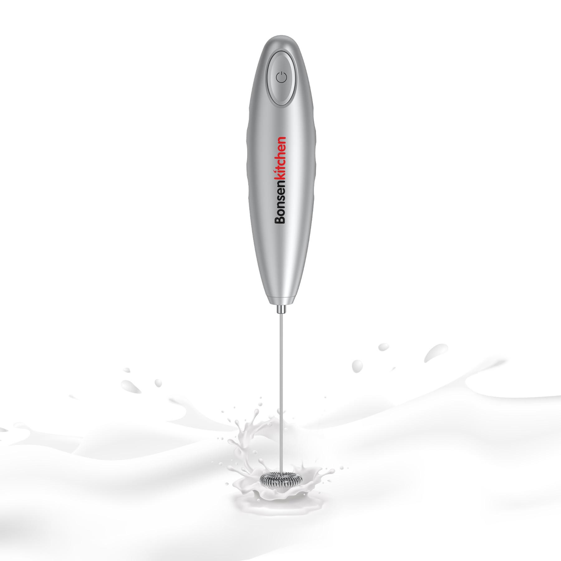 Bonsenkitchen Milk Frother Handheld, Automatic Hand Frother Milk Foam Maker for Bulletproof Coffee, Matcha, Hot Chocolate Stainless Steel Whisk Battery Operated Mini Drink Mixer-Silver