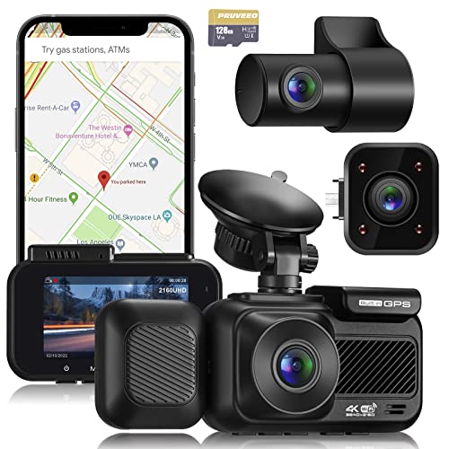 Book Cover Pruveeo C3-4K Dash cam 3 Channel Front and Rear Inside Triple Camera, Free 128GB Card Wi-Fi GPS Parking Monitoring G-Sensor Super Capacitor Support 512GB Max