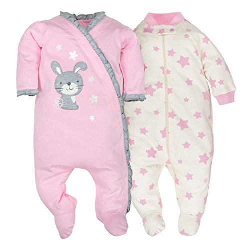 Gerber Baby Girls 2 Pack Organic Zip Front Sleep 'N Play, Light Pink/Ivory, Newborn