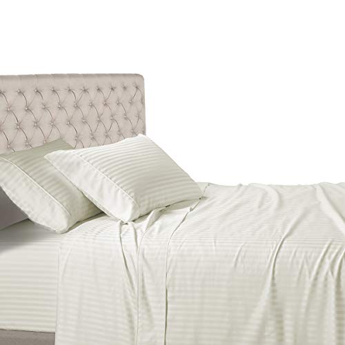 Book Cover Royal Hotel Stripe Sheets - Split-King: Adjustable King Bed Sheets - 5PC Bed Sheet Set - 100% Cotton - 600 Thread Count - Deep Pocket, Split King, Ivory