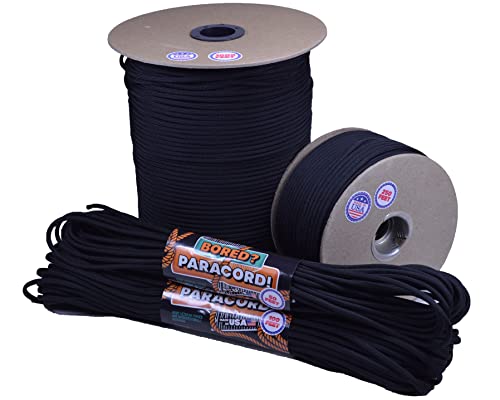 Bored Paracord - 1', 10', 25', 50', 100' Hanks & 250', 1000' Spools of Parachute 550 Cord Type III 7 Strand Paracord Well Over 300 Colors - Black - 100 Feet