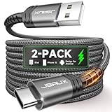 JSAUX USB C Cable [2-Pack 6.6ft], USB A to USB Cord Fast Charging for iPhone Air, iPhone 17, iPhone 17 Pro, iPhone 17 Pro Max, iPhone 16/iPhone 15 Series, Samsung S20 S10, Note 20 10, Car Play-Grey