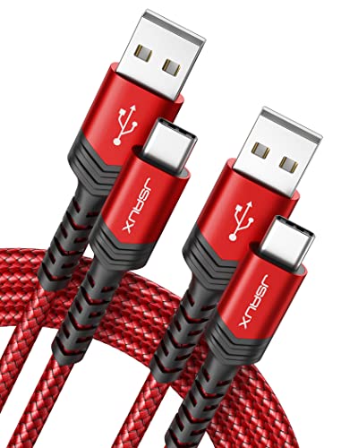 Book Cover USB Type C Cable 3A Fast Charging [2-Pack 6.6ft], JSAUX USB-A to USB-C Charge Braided Cord Compatible with Samsung Galaxy S10 S9 S8 S20 Plus A51 A11,Note 10 9 8, PS5 Controller, USB C Charger-Red