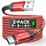 JSAUX USB C Cable [2-Pack 6.6ft], USB A to USB Cord Fast Charging for iPhone 17e, iPhone 17, iPhone Air, iPhone 17 Pro Max, iPhone 16/iPhone 15 Series, Samsung S20 S10, Note 20 10, Car Play - Red