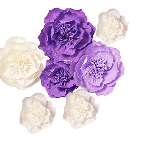 Ling's Moment 8 Artificial Flowers Beige+Violet Crepe Paper Flower, Handcrafted Flowers, Wall Hanging, Classic Giant Paper Flower, Wedding Backdrop, Baby Nursery Home Decor, Archway Decoration