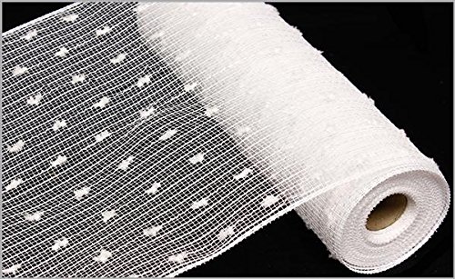 10 inch x 30 feet Poly Jute Snowball Cotton Ball Deco Mesh Ribbon (White) : RY820027