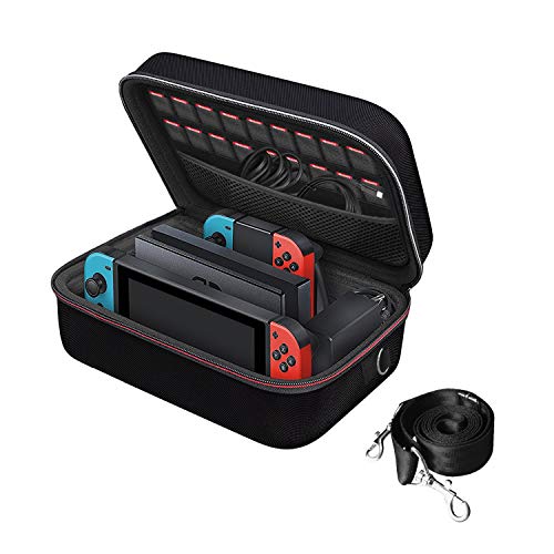 Book Cover Carrying Storage Case for Nintendo Switch, iVoler PortableTravel All Protective Hard Messenger Bag Soft Lining 18 Games for Switch Console Pro Controller & Accessories Black