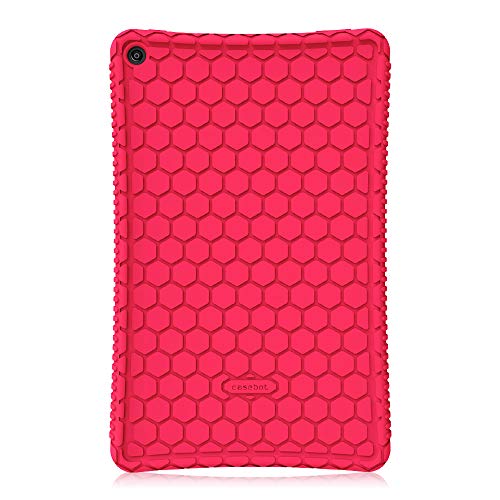 Fintie Silicone Case for All-New Amazon Fire HD 10 Tablet (7th Generation, 2017 Release) - [Honey Comb Series] [Kids Friendly] Light Weight Shock Proof Back Cover for Fire HD 10.1" Tablet, Magenta