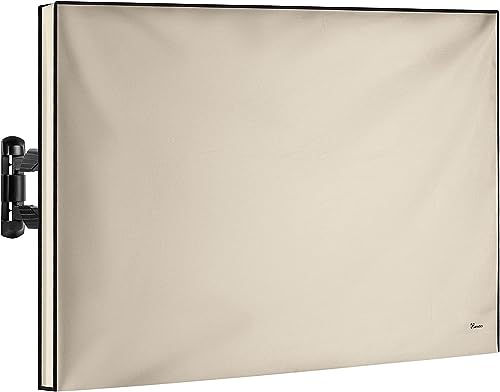 Outdoor TV Cover 30-32 Inch | Weatherproof and Waterproof Flat TV Screen Protector | Fit Any Smart TV Set |Outside LCD Covers Made of Oxford 600D Fabric w/ PVC Coating Inside | Fully Covered from Below(Beige)