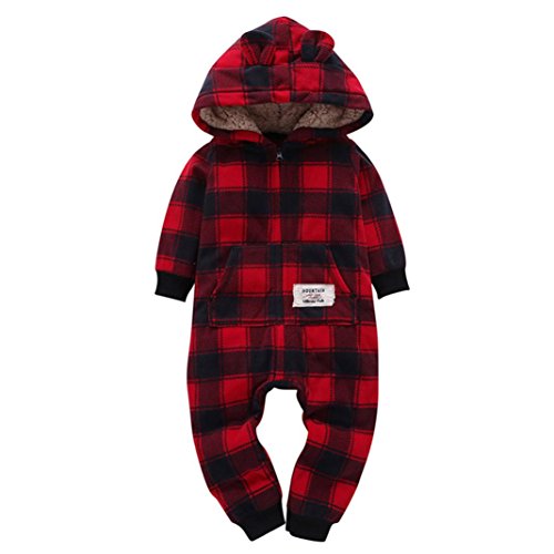 Book Cover Sharemen Baby Boys Girls Thicker Grid Jumpsuit Hoodie Romper Outfit Bodysuit